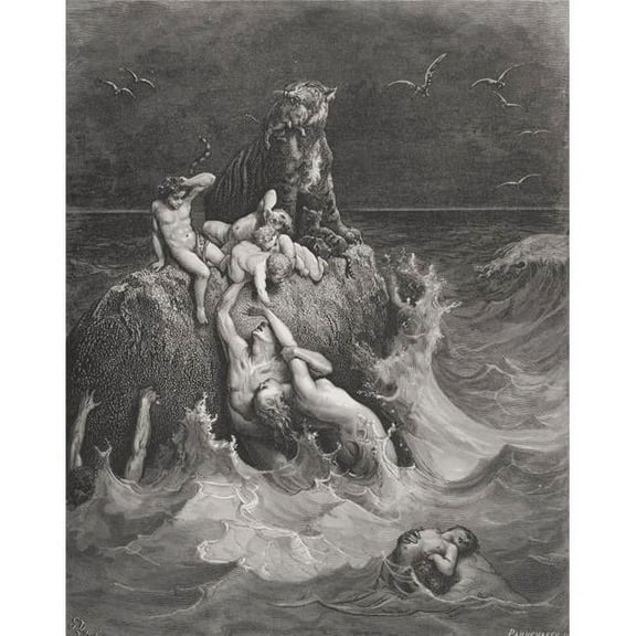 Engraving From The Dore Bible Illustrating Genesis VII 20 To 24 The Deluge by Gustave Dore 1832-1883 French Artist & I Poster Print, Large - 26 x 34