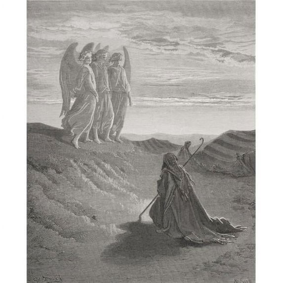 Engraving From The Dore Bible Illustrating Genesis Xviii 1 To 8 Abraham & The Three Angels by Gustave Dore 1832-1883 Poster Print - 14 x 17