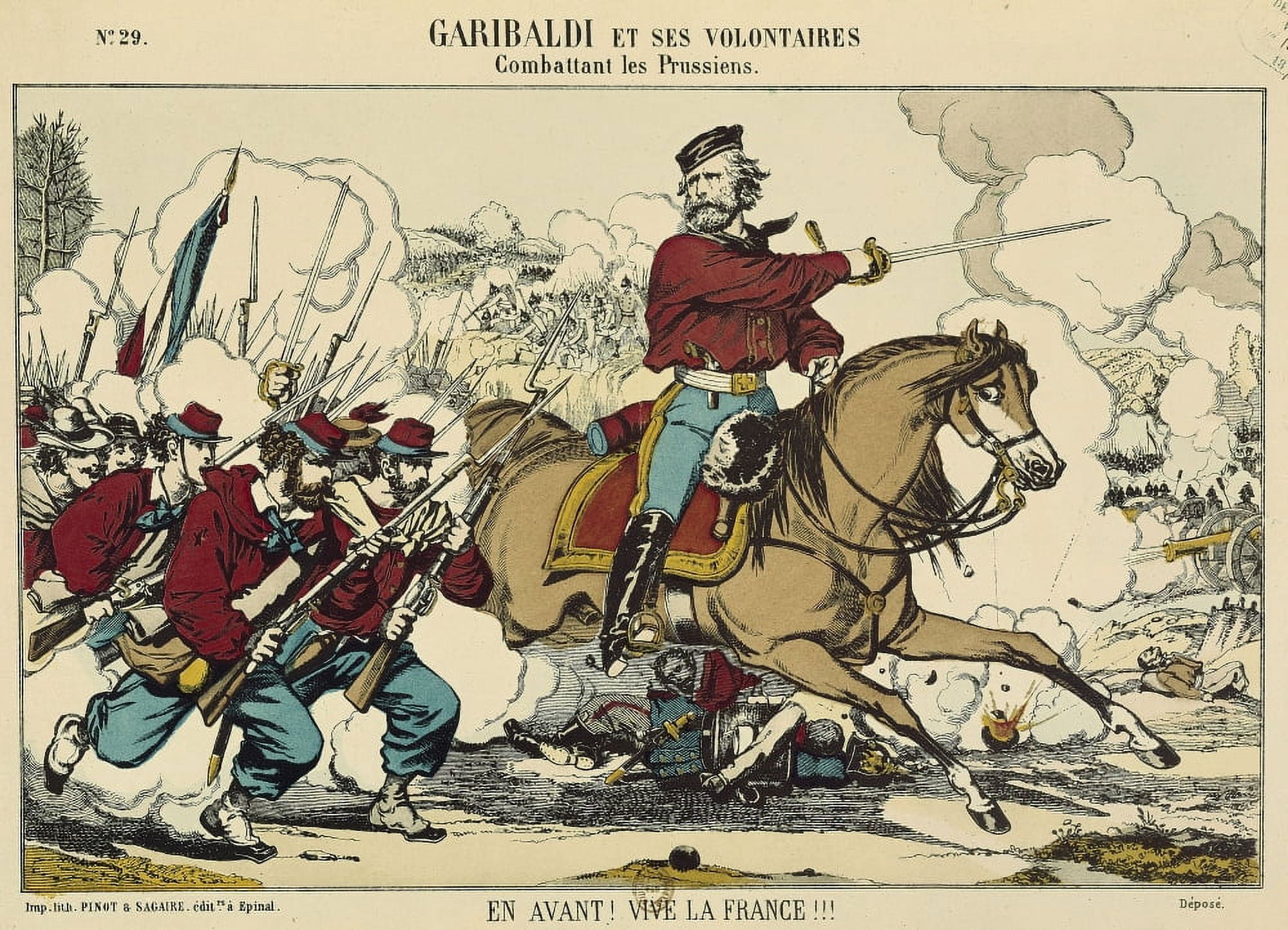 Engraving Garibaldi ( 1807 - 1882 ) Contre Les Prussiens En Avant Vive La France 1870 Paris Canvas Art - (36 x 24)