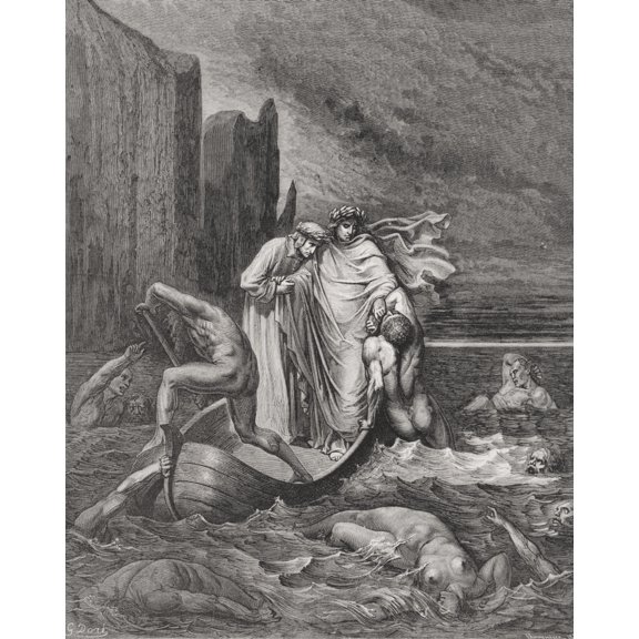 Engraving By Gustave Dore 1832-1883 French Artist And Illustrator For Inferno By Dante Alighieri Canto Viii Lines 39 Tp 41 Canvas Art - Ken Welsh Design Pics (13 x 16)