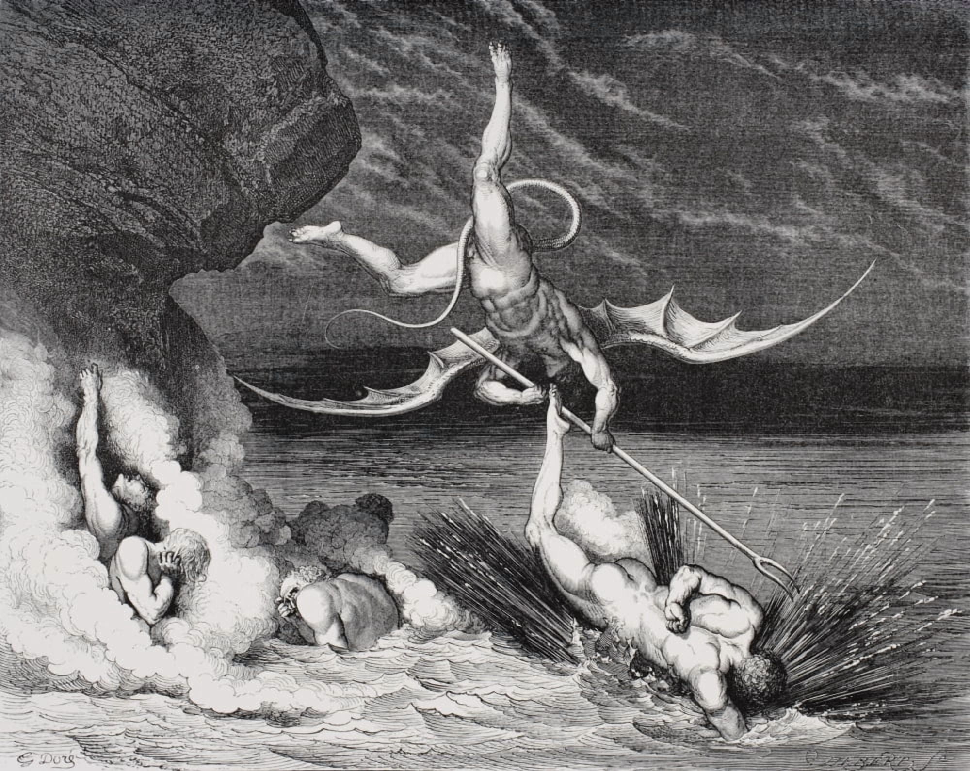 Engraving By Gustave Dore 1832-1883 French Artist And Illustrator For Inferno By Dante Alighieri Canto Xxii Lines 125126 Canvas Art - Ken Welsh Design Pics (32 x 26)