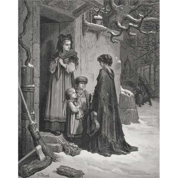 Engraving Illustrating The Grasshopper & The Ant by Gustave Dore 1832-1883 French Artist & Illustrator From Fontaines Fables by Jean De La Fontaine Poster Print, 13 x 16