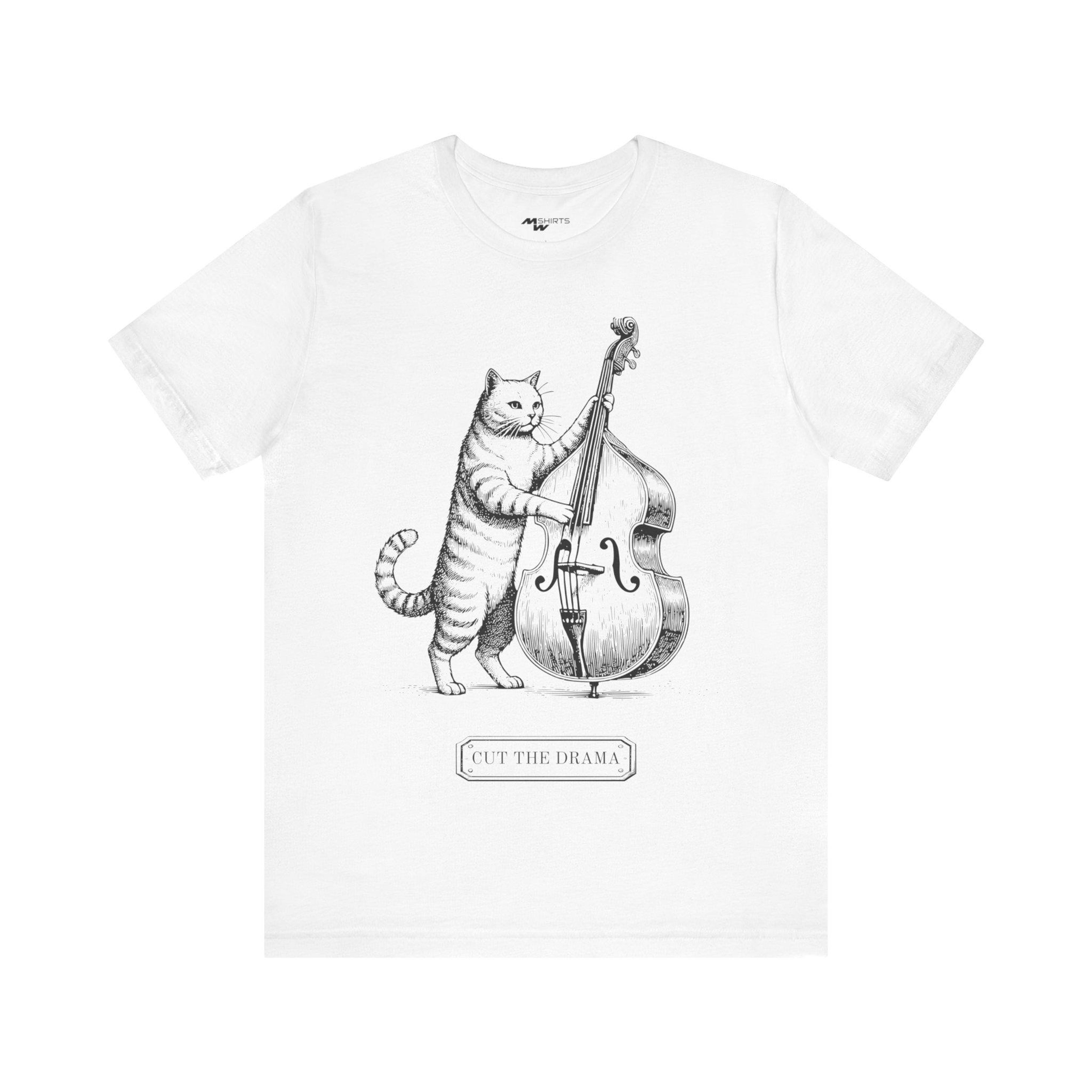 Engraving Style Cat Playing Double Bass Tee Cut the Drama" Musician's