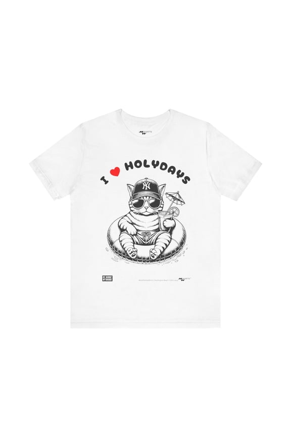 Engraving Style Holiday Cat Tee - I Love Holidays" Design with Logos/ Unisex Jersey Short Sleeve Tee"