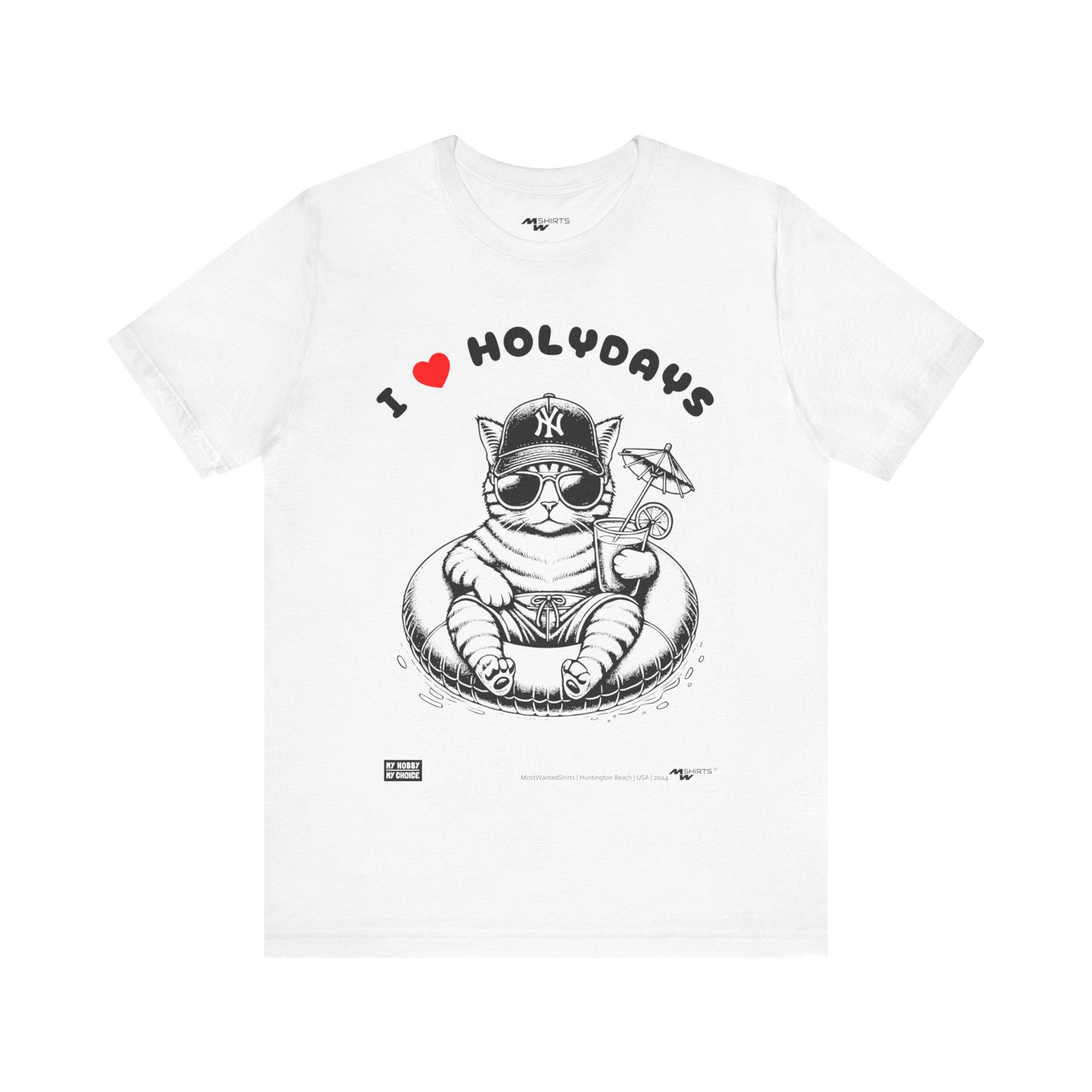 Engraving Style Holiday Cat Tee I Love Holidays" Design with Logos