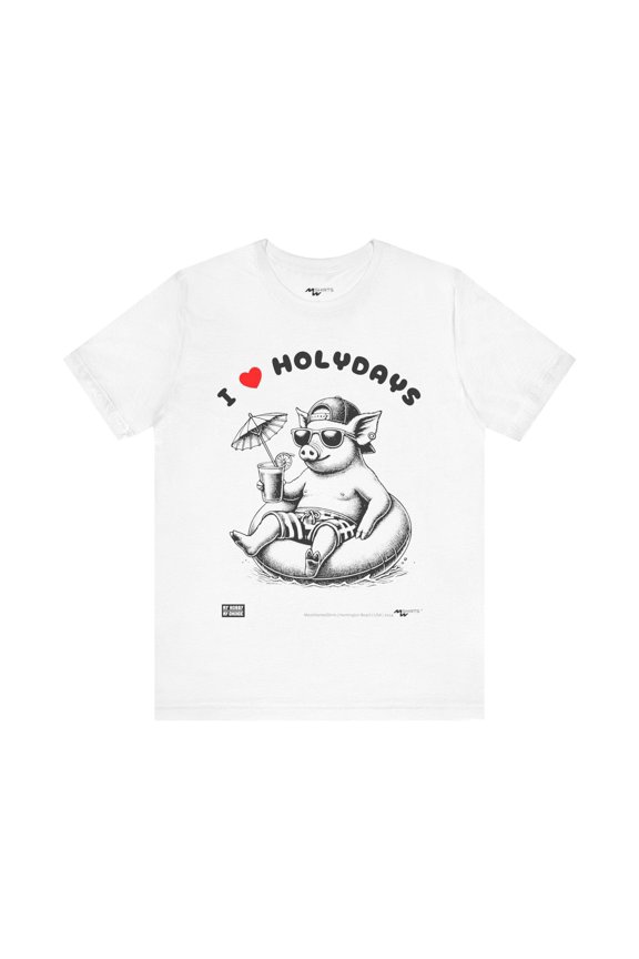 Engraving Style Holiday Mini Pig Tee - I Love Holidays" Design with Logos/ Unisex Jersey Short Sleeve Tee"