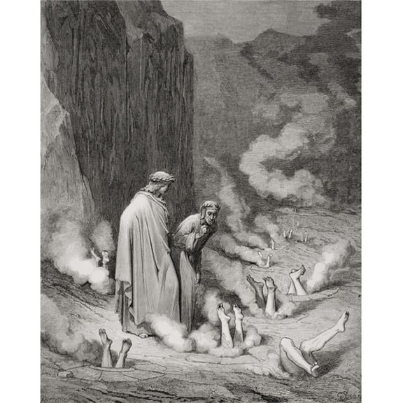 Engraving by Gustave Dore 1832-1883 French Artist & Illustrator for Inferno by Dante Alighieri Canto Xix Lines 10 Poster Print, 13 x 16
