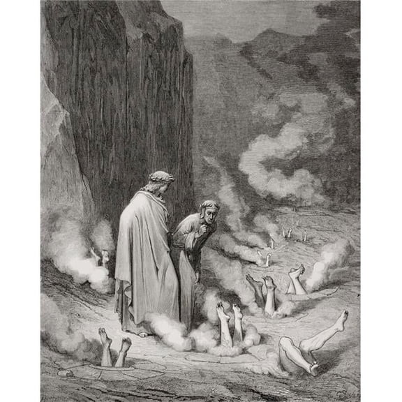 Engraving by Gustave Dore 1832-1883 French Artist & Illustrator for Inferno by Dante Alighieri Canto Xix Lines 10 Poster Print, Large - 26 x 32