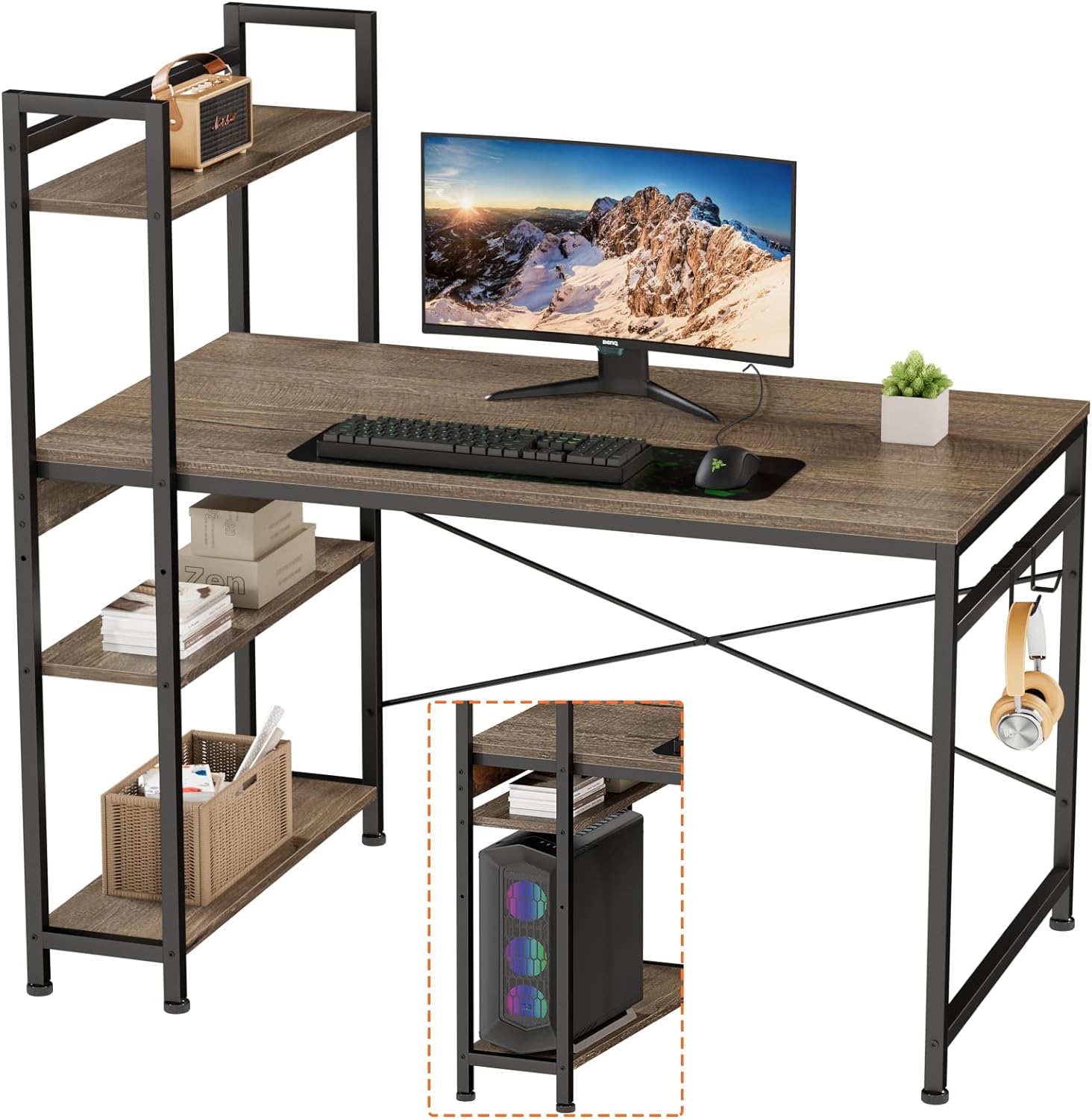 Engriy Computer Desk with 4 Tier Shelves for Home Office 47" Writing