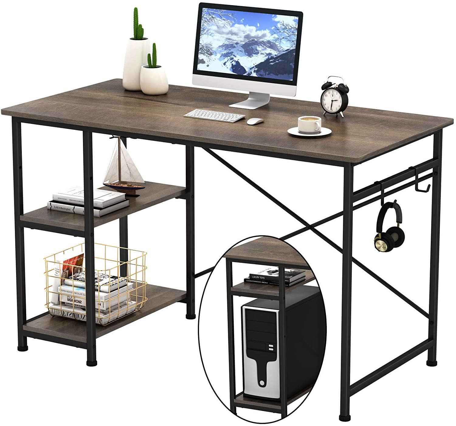 Engriy Writing Computer Desk 47" Home Office Study Desk with 2 Storage