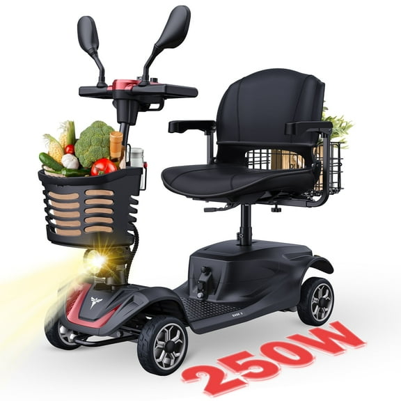 Engwe 4 Wheel Mobility Scooter for Seniors With Detachable Front/Rear Basket ,Foldable Electric Wheelchair Device with Max 12.4Miles, 0~5.6 MPH,330Lbs Load
