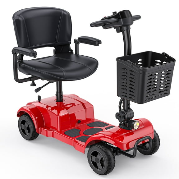 ENGWE 4 Wheel Mobility Scooter for Seniors,Electric Folding Mobile Scooter with Basket&Rotating Seat Headlights,Electirc Wheelchair for Travel 264lbs Red