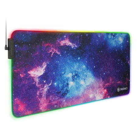 Enhance Extra Large LED Gaming Mouse Pad - Soft XXL Desk Mat with 7 RGB Colors, 3 Color Modes, Smart Control, Water Resistant High Speed Tracking Surface - (Galaxy) - Extended Pad - 32 x 14 Inches