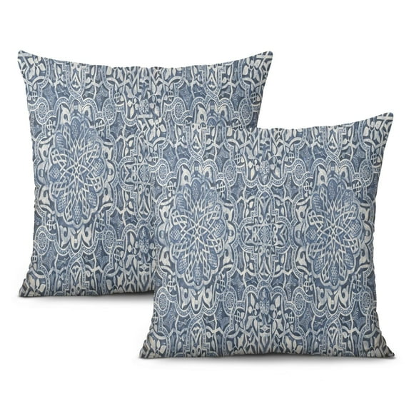 Enhance Your Home Aesthetic with Navy Blue Grey Ethnic Boho Pillow Covers, 18x18 Inches, Vintage Bohemian Design - Great for Bedroom, Couch, Sofa, Porch Decor - Set of 2