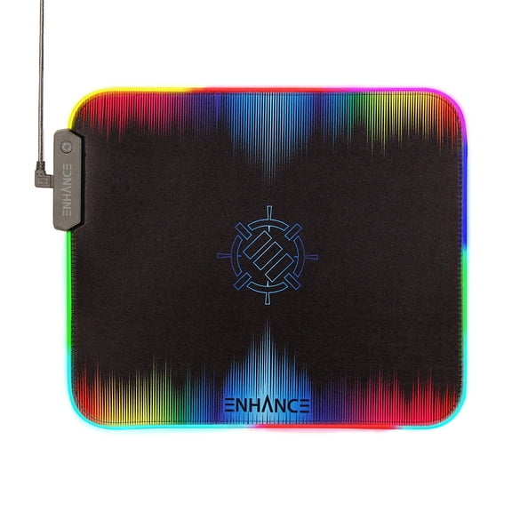 Enhance Large LED Gaming Mouse Pad with Clear Optical Fiber Edges - Mouse Mat with 7 RGB Colors & 3 Lighting Effects, Smart Control Button, Non-Slip Grip, Precision Tracking for eSports - Multi