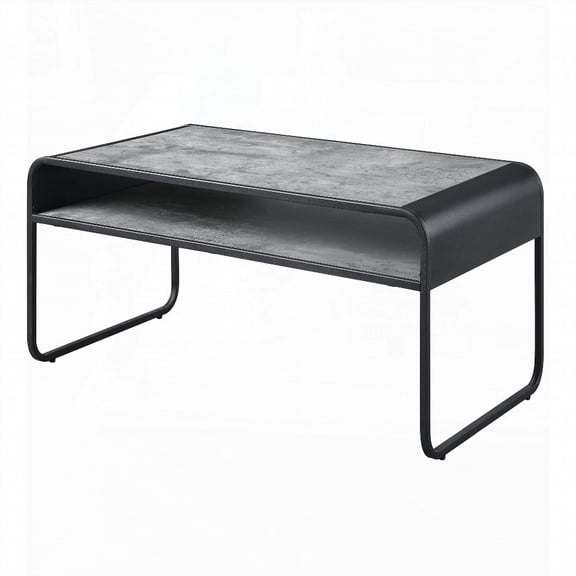 Enhance Living Room with Concrete Grey-Black 1-shelf Coffee Table|Extra Storage & Durable|