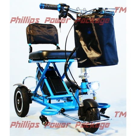 Enhance Mobility - Triaxe Sport Portable Folding Scooter - 3-Wheel - Blue - PHILLIPS POWER PACKAGE TM - $500 VALUE