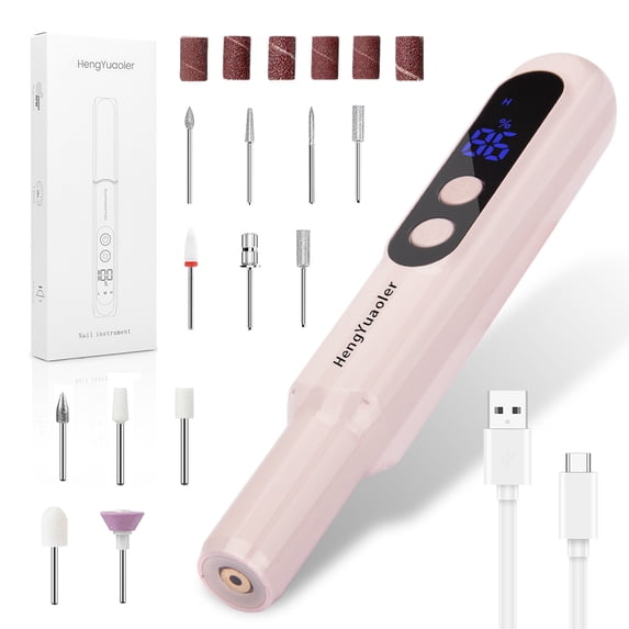 Enhance Your Nails with HengYuaoler Electric Nail Filer Kit - Quiet, Powerful Motor, Intelligent Chip for Low Heat, Versatile Manicure Tools - Cordless & Portable Nail Dremel Tool for Women