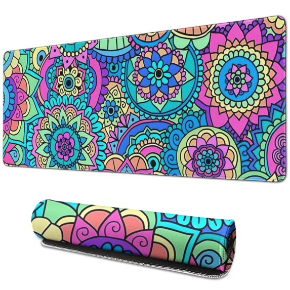 Enhance Your Office with Our Cute Mandala Mouse Mat: Non-Slip, Waterproof, Stitched Edge for Durability - Small Size 31.5x11.8 Inch
