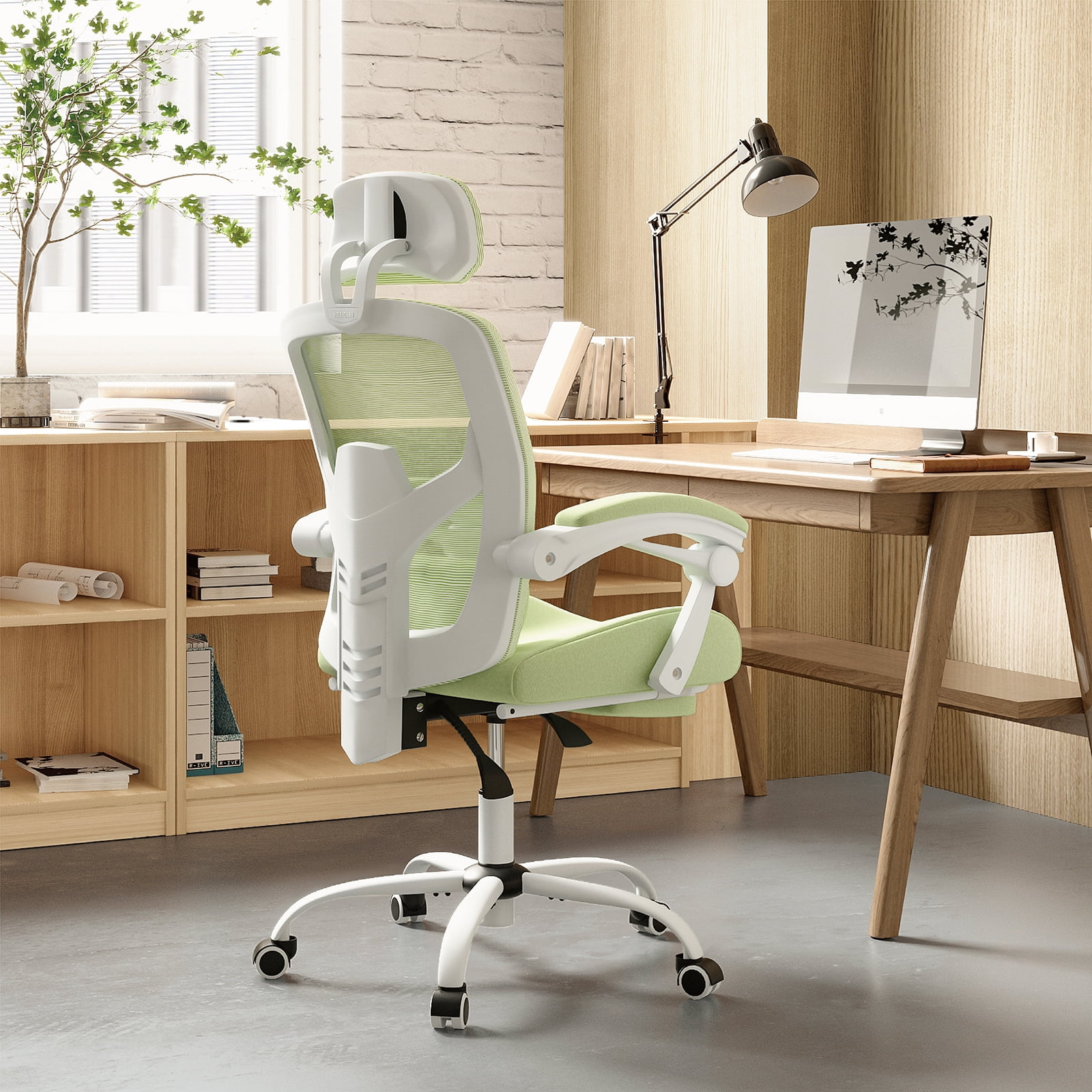 Enhance Your Work Environment with an Ergonomic Office Chair equipped with Retractable Foot Pedals Armrests and Breathable Mesh Back Rest Green Walmart