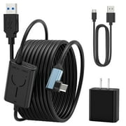 Enhanced 16FT Link Cable for Quest 2/1 - VR Headset Accessory with Adapter and Separate Charging Port - High-Speed USB 3.0 to USB-C for Fast VR Data Transfer and Gaming Charging-Black