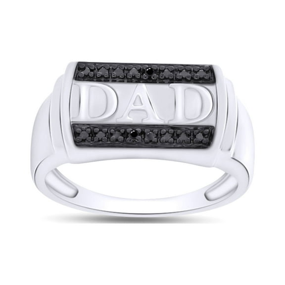 Jewel Zone US Black Natural Diamond Accent Dad Band Ring 14K White Gold over Silver-12