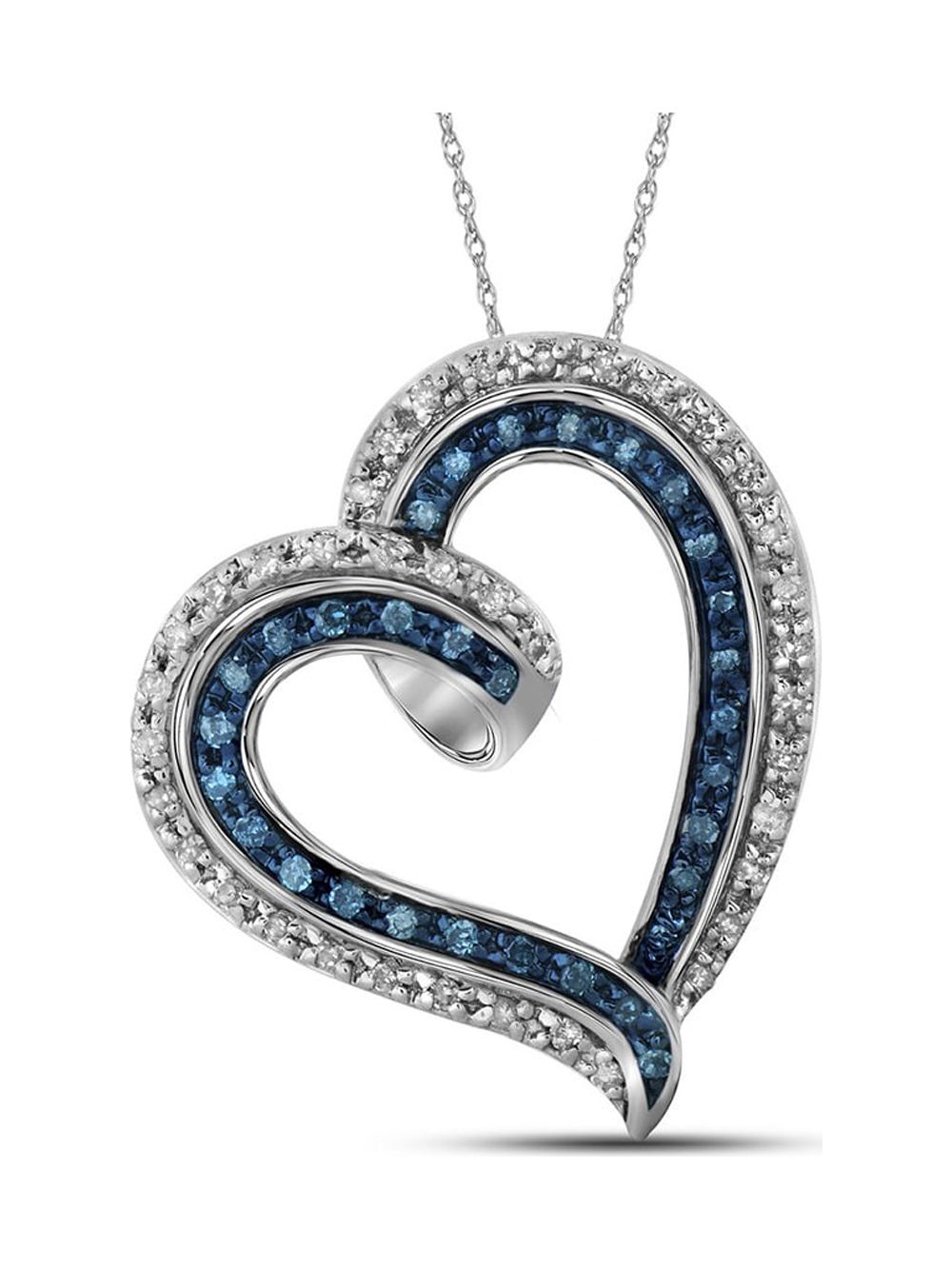 Enhanced Blue Diamond Heart Pendant Necklace in 10K White Gold 1/5