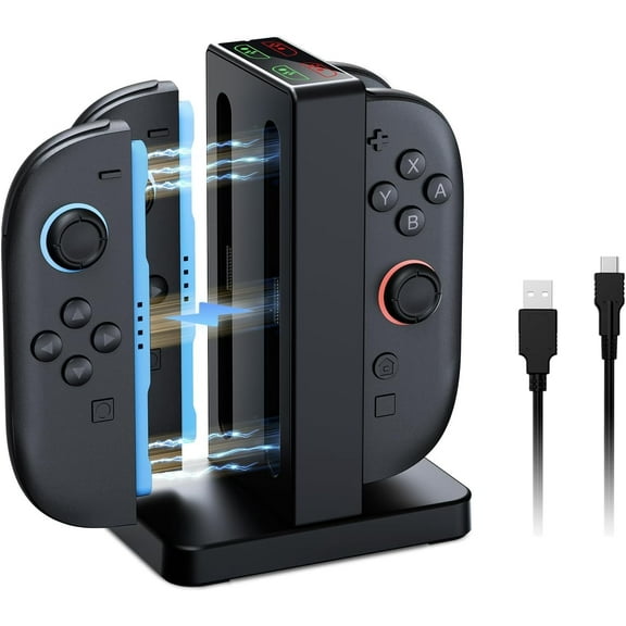 Enhanced Controller Charger Compatible with Nintendo Switch 2, Charging Dock for Joy-Pads with Sound Alerts and Charging Indicator, USB Type-C Charging Cable Included