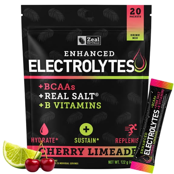 Zealot Electrolyte Stick Packs - 20 Packets | Keto Electrolytes | Zero Sugar | Cherry Limeade