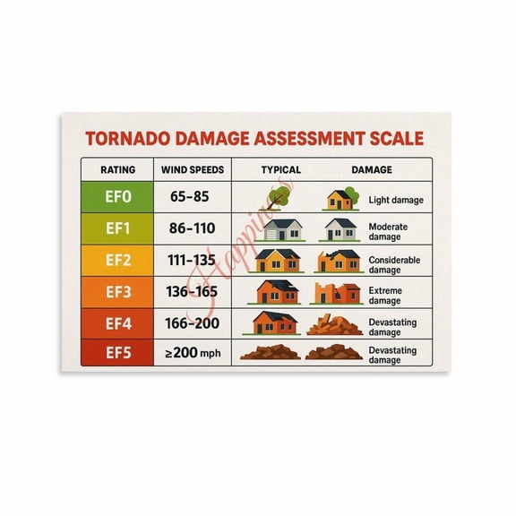 Enhanced Fujitas Scale Tornado Damage Rating Chart Poster (5) Canvas Painting Wall Art