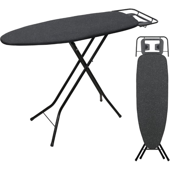 Enhanced Ironing Board, Folding Iron Board with Retractable Iron Rest& Hook, 7-Level Height Adjustable Ironing Table with Thermo-Reflective Surface &10mm Thicken Pad, 43"x14"x36"