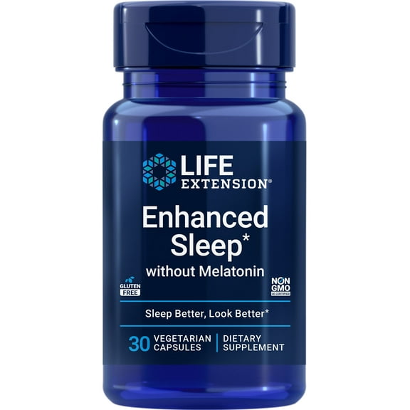 Life Extension Enhanced Sleep without Melatonin, ashwagandha, amla, casein milk peptides, melatonin-free supplement for sleep & stress support, gluten-free, non-GMO, vegetarian, 30 capsules