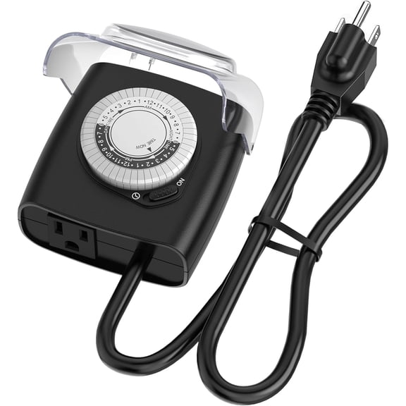 [Enhanced] Outdoor Timers, Mechanical 24 Hour Timer Outlet, Outdoor Light Timer Waterproof with Protective Cover, 18 in Cord, 15A 3/4HP, CSA Listed, Ideal for Engine Block Heater, Pool Pump