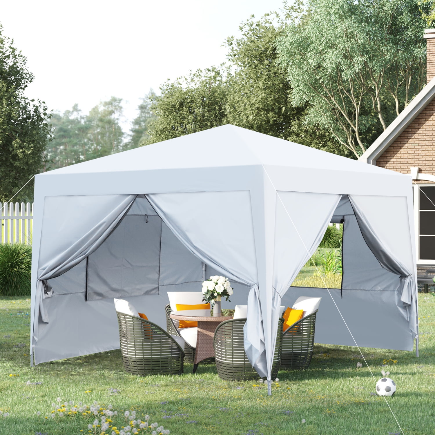 Enhanced Portable 10x10 Ft White Outdoor Pop Up Gazebo Canopy Tent with Removable Sidewall Zipper Closure and Mosquito Netting Includes Two Additional Sidewall Panels and Four Weight Walmart
