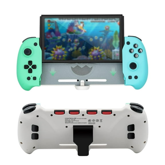 Enhanced Handheld Gamepad for Switch & Switch OLED, Ergonomic Game Controller with 6-Axis Gyro, Mapping Function-Blue Green