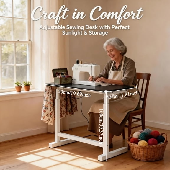 Enhanced Version 60×40cm Mobile Craft Table with Lockable Wheels, Height Adjustable Multi-Purpose Sewing Knitting Worktable with Complete 72 Assembly Components
