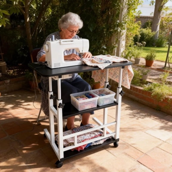 Enhanced Version 60×40cm Mobile Craft Table with Lockable Wheels, Height Adjustable Multi-Purpose Sewing Knitting Worktable with Complete 72 Assembly Components