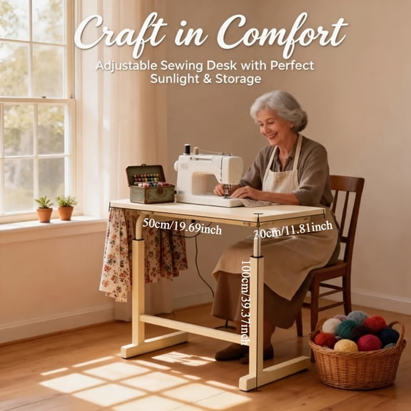 Enhanced Version 60×40cm Mobile Craft Table with Lockable Wheels, Height Adjustable Multi-Purpose Sewing Knitting Worktable with Complete 72 Assembly Components