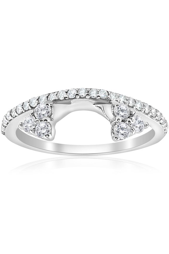 Enhancer Diamond Band, Jacket Guard Half Eternity Wedding Band, 14K White Gold Plated, 1.9 Ct Simulated Diamond, Anniversary Band