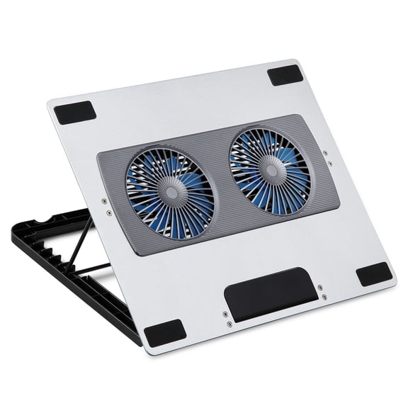 Portable Foldable Notebook Cooling Pad 6 Levels Heights Adjustment Double Fan Silents Operations Metal Surfaces