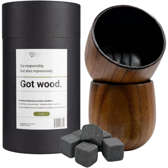Enhancing Charred Wooden Drinking Glass Set Chilling Stones eBook | Glass Gifts for Men |Wooden Old Fashioned Glass |Gifts for Men Who Have Everything (2 Pack)
