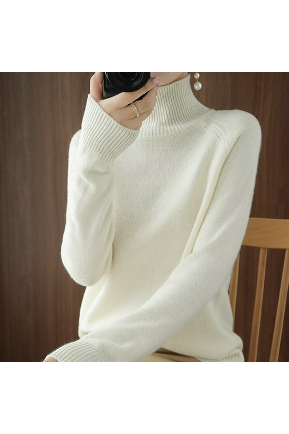 Sweaters for Women, Pullover Women Mock Neck Tops Turtleneck Sweater Women's Thickened Korean Solid Color Loose Knitted Long Sleeved Bottoming Shirt Winter Clothes Purple