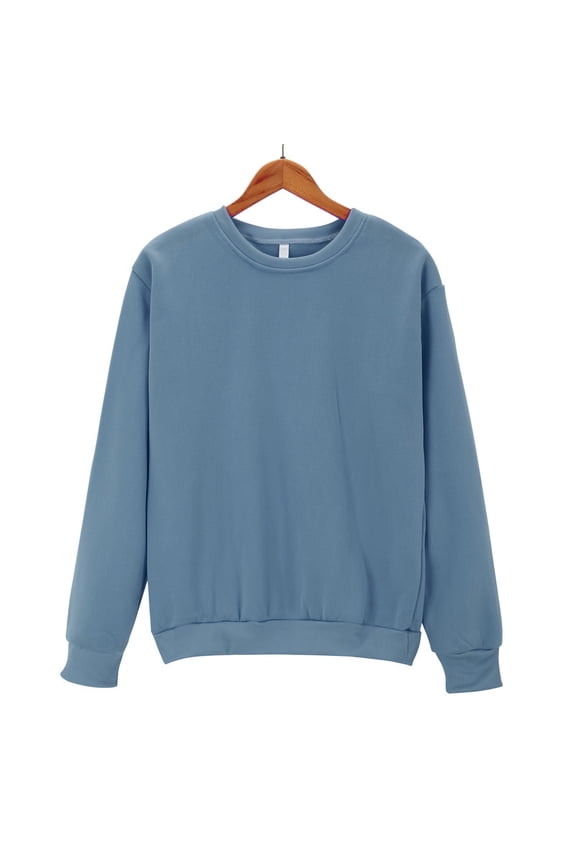 Sweatshirt for Women, Crew Neck Sweatshirts Women Women's Solid Color Round Neck Oversized Loose Fit Long Sleeve Light Blouse Blue