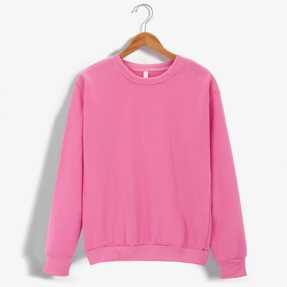 Enhedi Sweatshirt for Women, Crew Neck Sweatshirts Women Women's Solid Color Round Neck Oversized Loose Fit Long Sleeve Light Blouse Pink