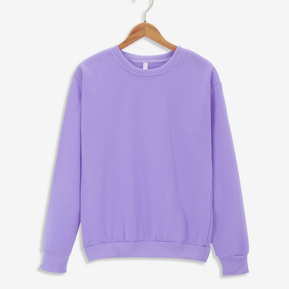 Enhedi Sweatshirt for Women, Crew Neck Sweatshirts Women Women's Solid Color Round Neck Oversized Loose Fit Long Sleeve Light Blouse Purple