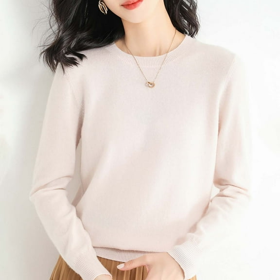 Enhedi Womens Sweaters, Light Sweaters for Women Long Sleeve Crew Neck Lightweight Soft Knitted Pullover Blouse Beige