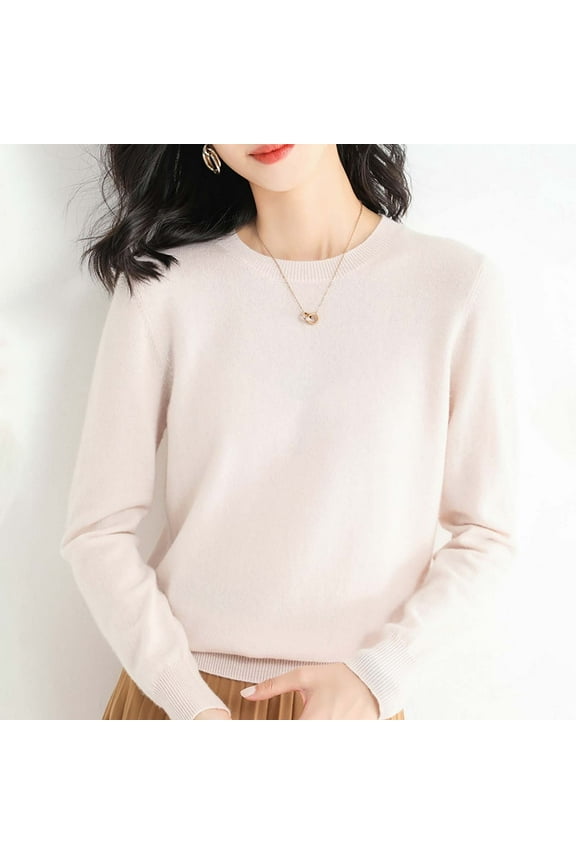 Womens Sweaters, Light Sweaters for Women Long Sleeve Crew Neck Lightweight Soft Knitted Pullover Blouse Beige
