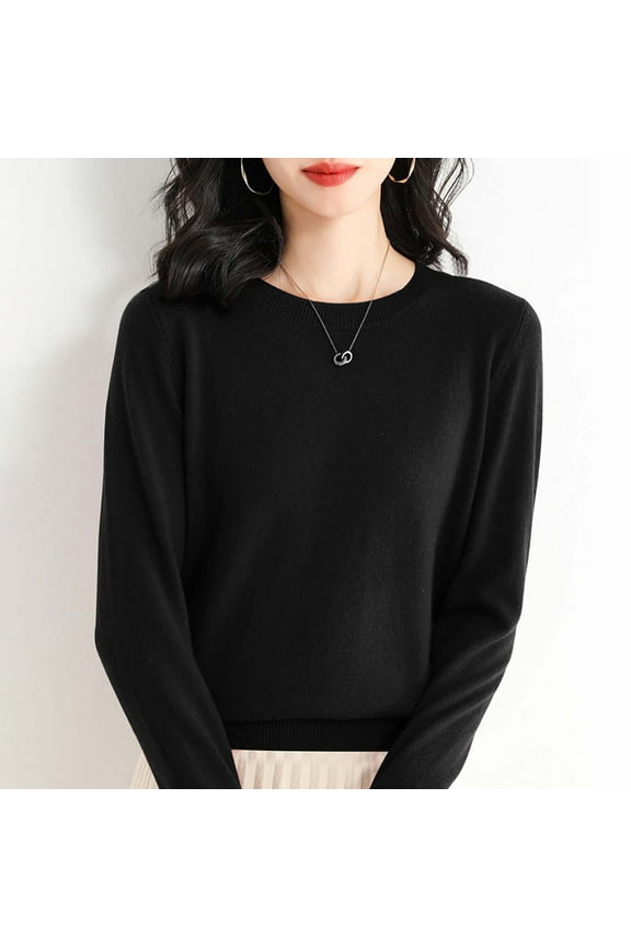 Womens Sweaters, Light Sweaters for Women Long Sleeve Crew Neck Lightweight Soft Knitted Pullover Blouse Black
