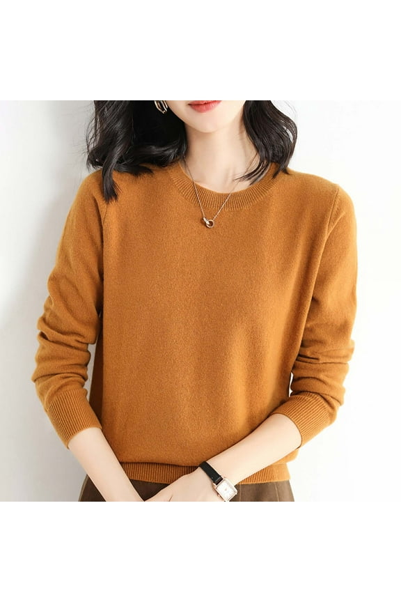 Womens Sweaters, Light Sweaters for Women Long Sleeve Crew Neck Lightweight Soft Knitted Pullover Blouse Orange