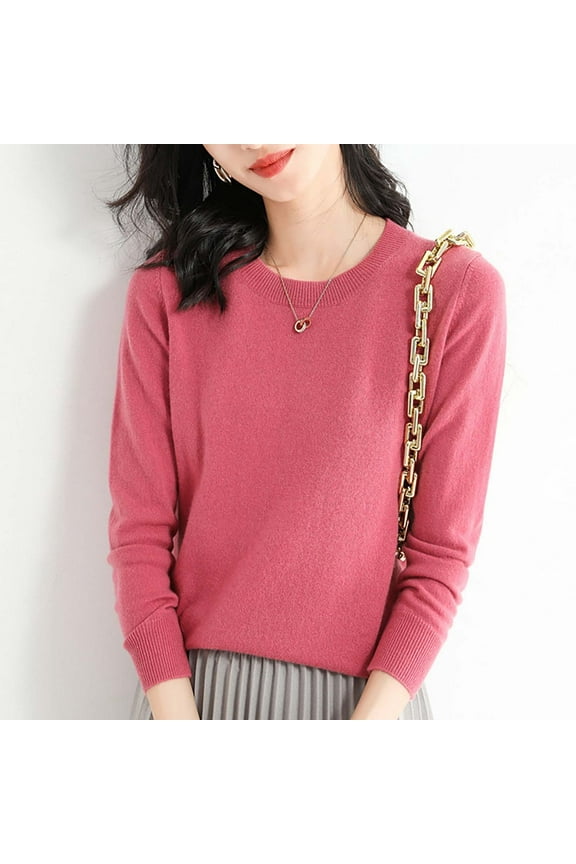 Womens Sweaters, Light Sweaters for Women Long Sleeve Crew Neck Lightweight Soft Knitted Pullover Blouse Pink